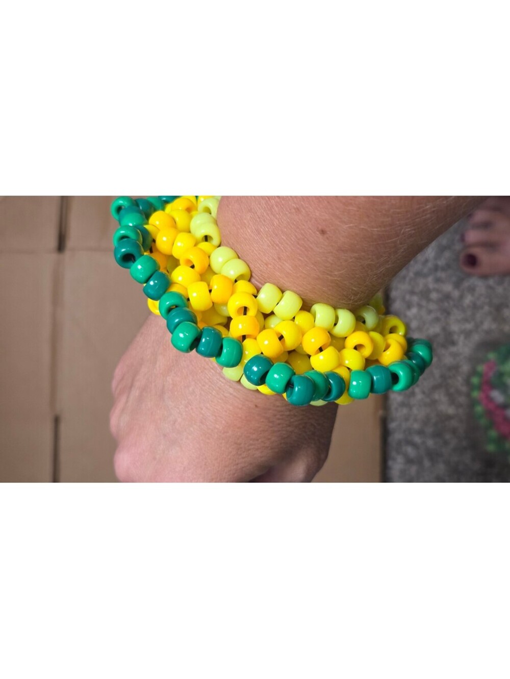 Handmade Beaded Kandi pineapple Cuff Yellow Green